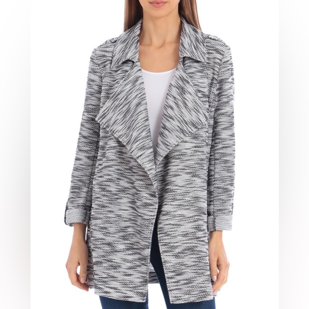Bagatelle Collection Tweed Open-front Jacket in Black/White Women’s Medium